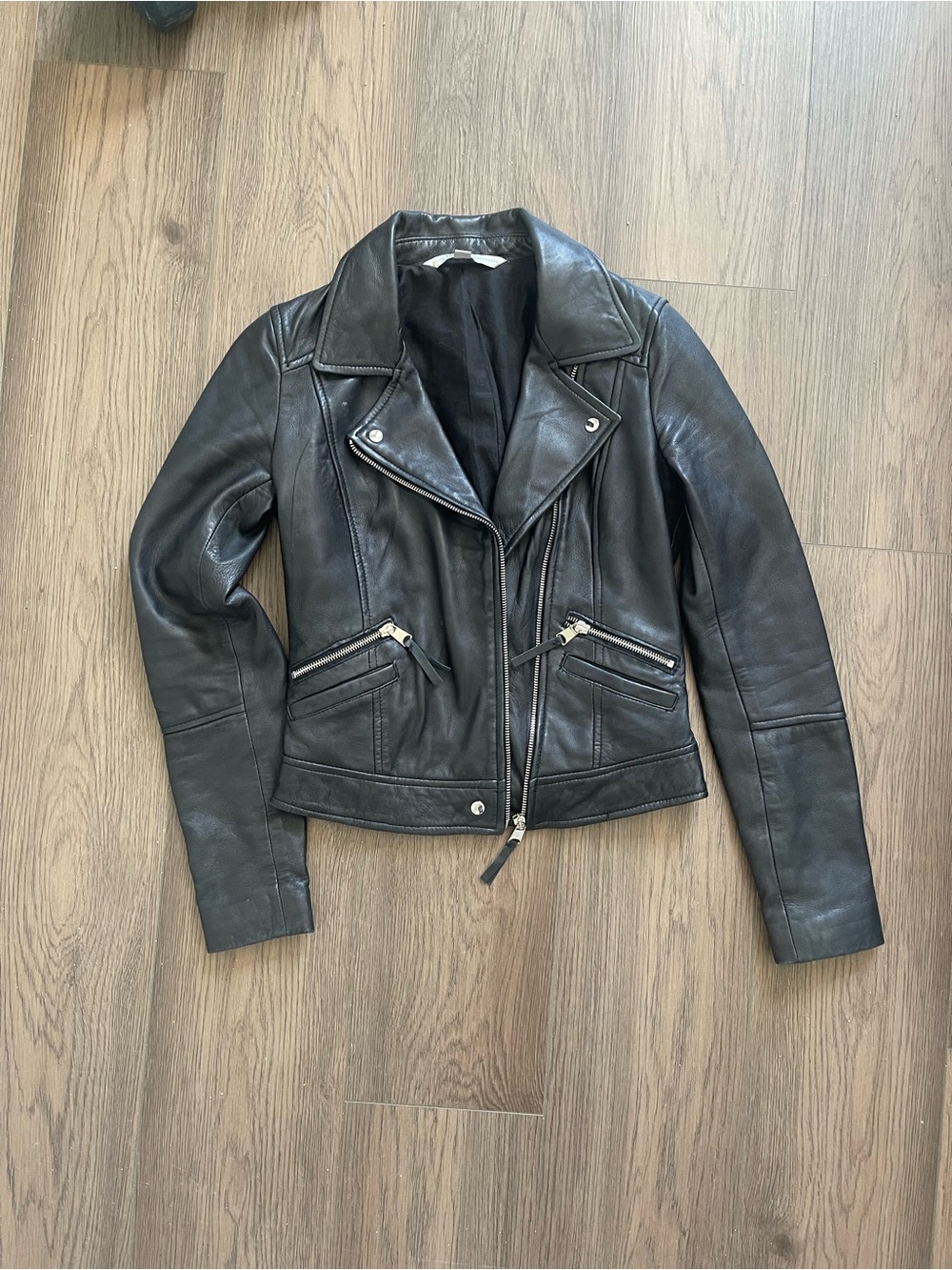 Zara Women’s Black Leather Moto Jacket